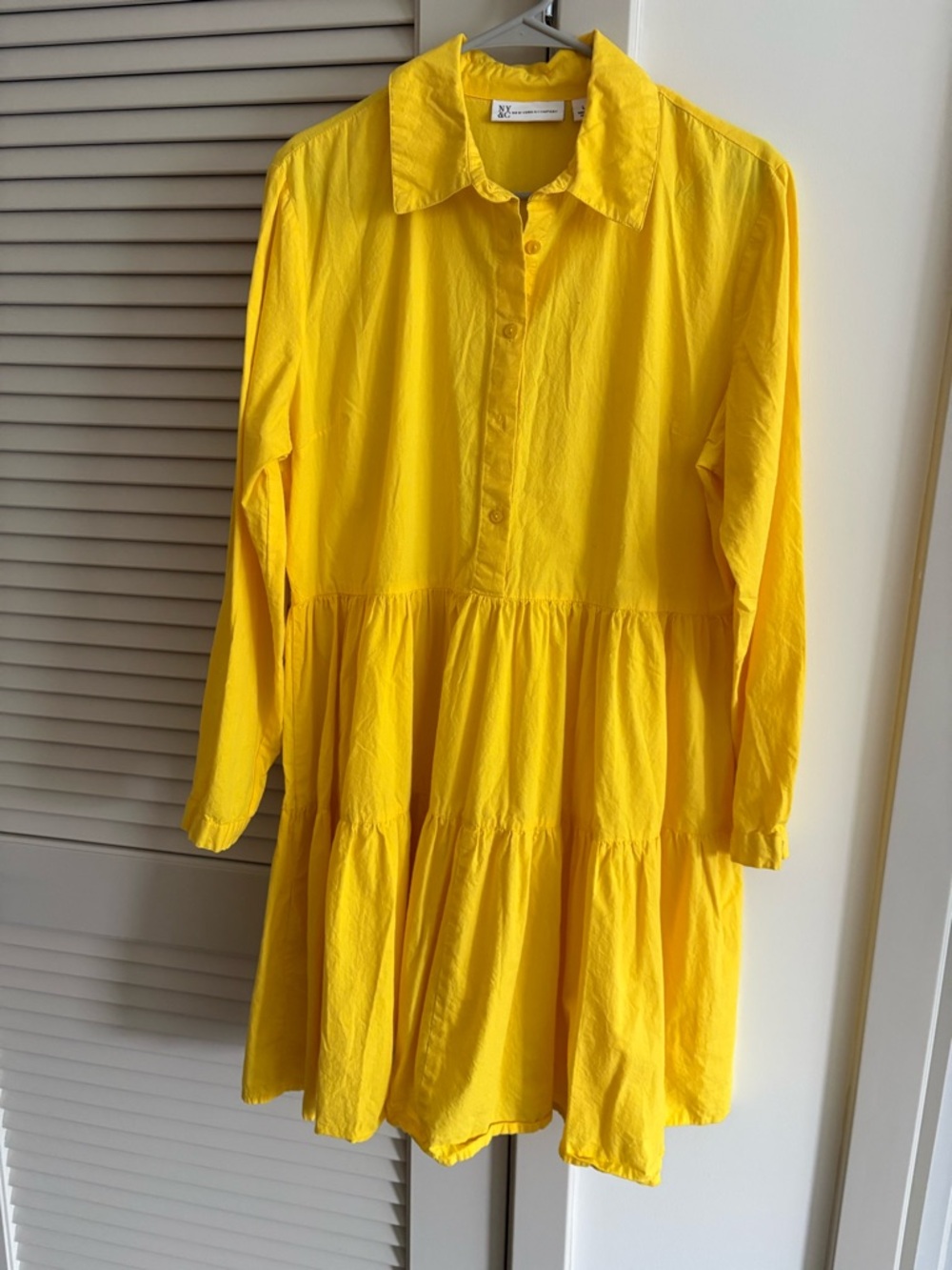 NY & Company Women’s Bright Yellow Tiered Shirt Dress with Collar*Sz. Large